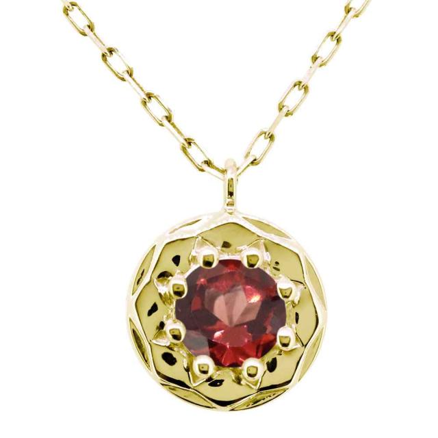 ネックレス 18k 18金 レディース 誕生石 1月 ガーネット 一粒 ペンダント ゴールド ピンク