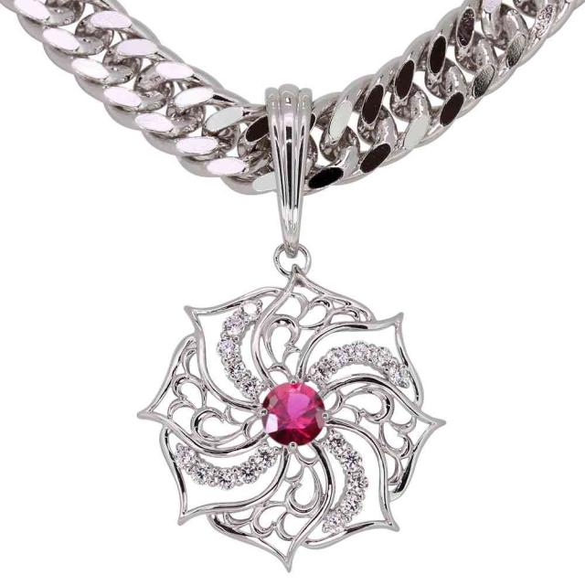 ネックレス メンズ シルバー 7月誕生石 ルビー 喜平 ペンダント 唐草 喜平チェーン SV925の通販は