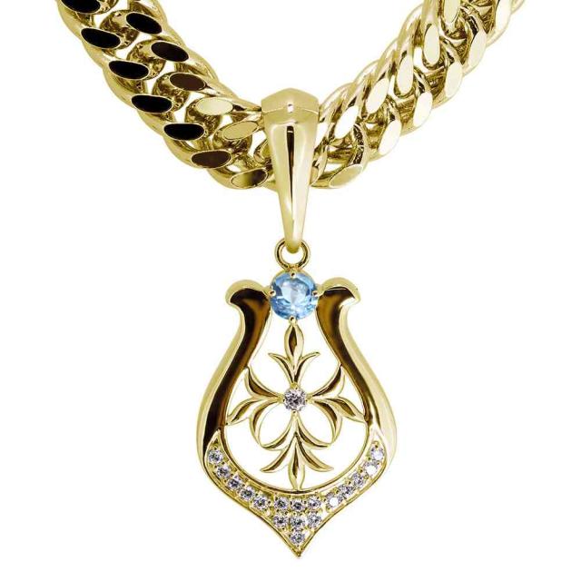 激レア☆Florenza☆マルタクロス☆バミューダブルーゴールドネックレス ネックレス シルバー 喜平 太め メンズ ブルートパーズ 馬蹄 クロス