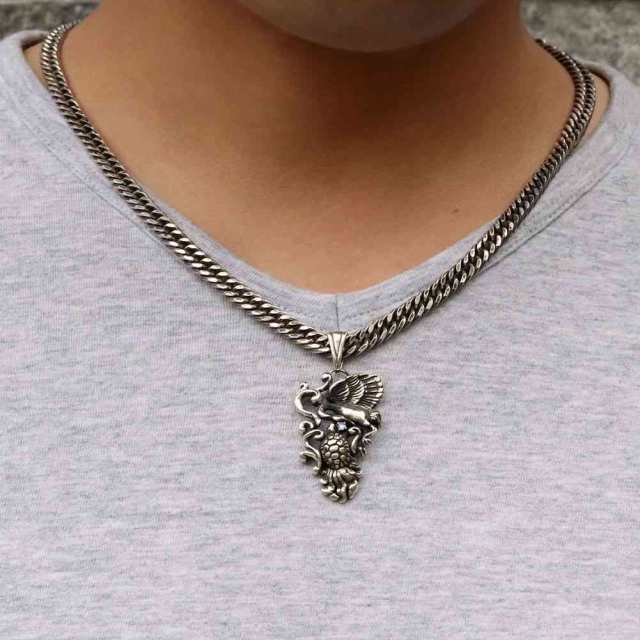 ペンダントトップ シルバー メンズ 鶴と亀 ネックレス アクア