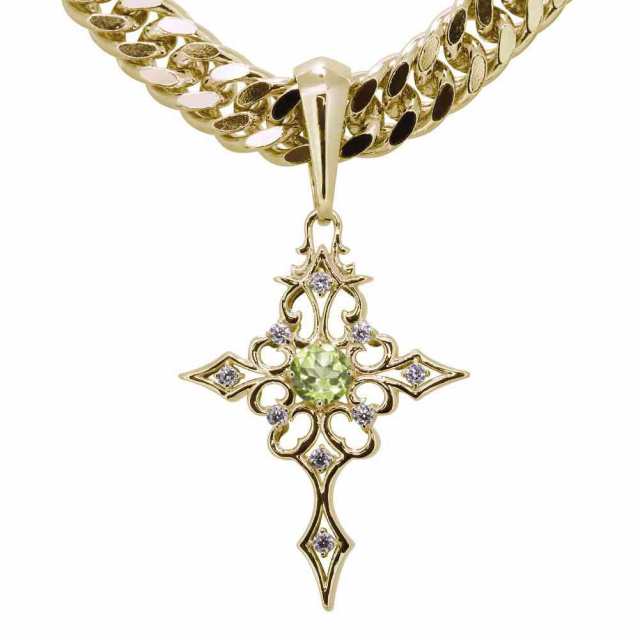 【35％OFF】 クロス ネックレス 喜平 ペンダント ペリドット 10金 メンズ カラーストーン