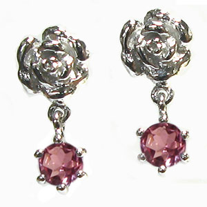 ピンクトルマリン・バラ・一粒・ピアスの通販は