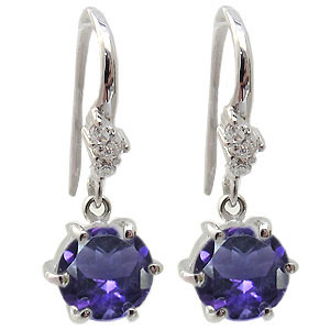 アメジスト・ピアス・一粒・シンプル・フックピアス・K10