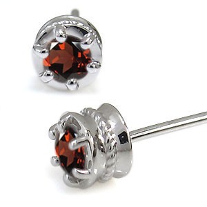 プラチナ・メンズ・ピアス・一粒・ガーネットピアス