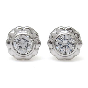 プラチナ・ピアス・フラワー・花・一粒・ダイヤモンド・ピアス