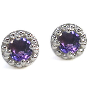 ミル打ち・ピアス・一粒・ピアス・アメジスト・K10