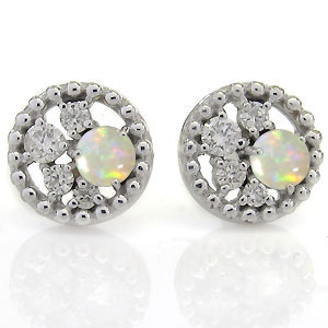 ミル打ち・一粒・オパール・ピアス・K10