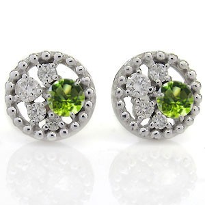 ー品販売  プラチナ・ペリドット・ミル打ち・一粒・ピアス プラチナ