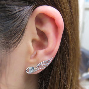 イヤーカフ ピアス・イヤークリップ・K10・アクアマリンピアス・羽・白鳥_1