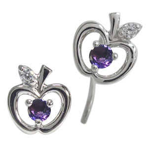 アメジスト ピアス 10金 林檎 りんご ピアスの通販は