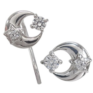 星・ダイヤモンド・月・ピアス・無くさない・プラチナ・ピアス