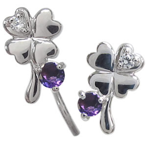 クローバー ピアス K10 アメジスト ピアス 四葉のクローバー] お花 アメジスト ピアス 2月誕生石 10k K10 10金