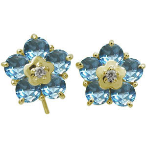 ブルートパーズ ピアス 花 フラワー ピアス キャッチ不要 フックピアス 10金