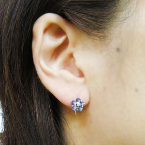 タンザナイト ピアス 花 フラワー ピアス キャッチ不要 フックピアス