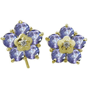 タンザナイト ピアス 花 フラワー ピアス キャッチ不要 フックピアス