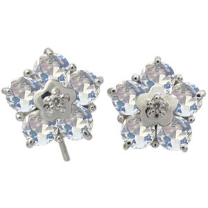 ロイヤルブルームーンストーン プラチナ ピアス フラワー フックピアス 外れにくい キャッチ不要の通販は