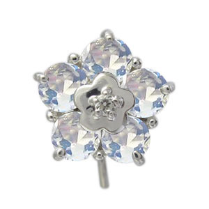 ロイヤルブルームーンストーン ピアス 花 フラワー ピアス キャッチ不要 フックピアス 10金_4