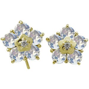 ロイヤルブルームーンストーン ピアス 花 フラワー ピアス キャッチ不要 フックピアス 10金の通販は