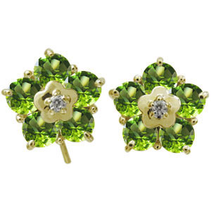 ペリドット ピアス 花 フラワー ピアス キャッチ不要 フックピアス 10金 51,720円