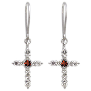 プラチナ ガーネット ピアス クロス フックピアス