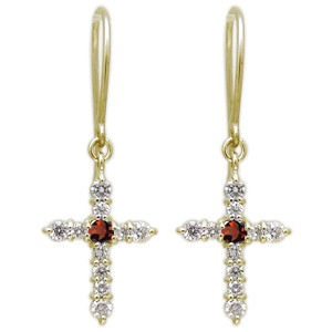 ガーネット ピアス クロス フックピアス K18 レディースの通販は