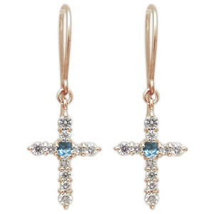 クロス ピアス フック ピアス 10金 ブルートパーズ ピアスの通販は