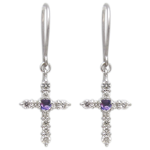 プラチナ アメジスト ピアス クロス フックピアス