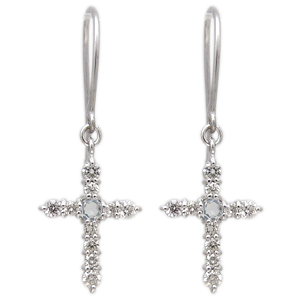 プラチナ ロイヤルブルームーンストーン ピアス クロス フックピアス