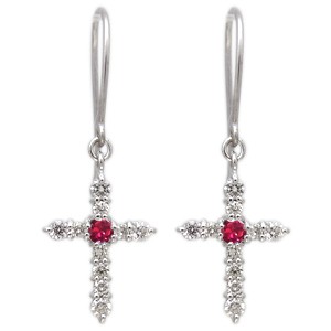 プラチナ 十字架 クロス ピアス エメラルド フックピアス