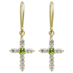 クロス ピアス フック ピアス 10金 ペリドット ピアス_5