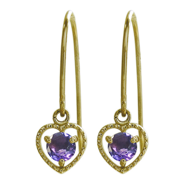 K18 ハート ピアス アメジスト 一粒 ピアス ミル打ち ピアスの通販は 27,360円