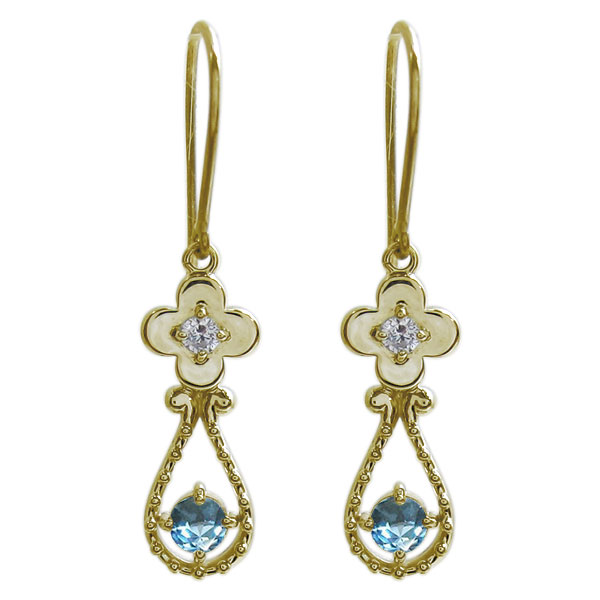ブルートパーズ フックピアス フラワー 花 モチーフ ピアス 10金 78,300円