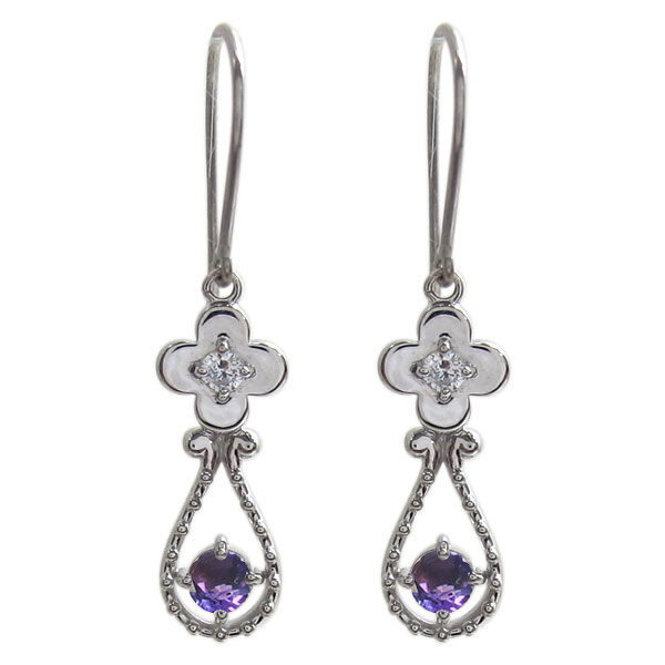 フラワー ピアス アメジスト 花 フックピアス レディースの通販は