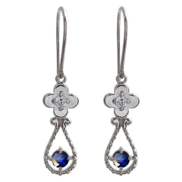 フラワー ピアス サファイア 花 フックピアス レディース