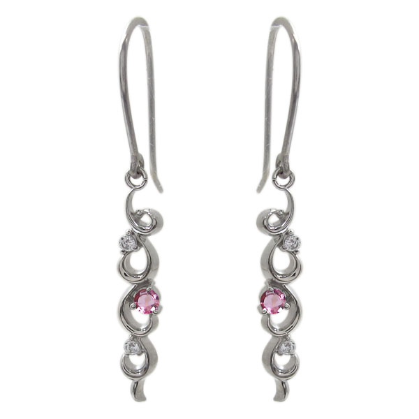 ピンクトルマリン ピアス プラチナ アラベスク 唐草　フックピアスの通販は