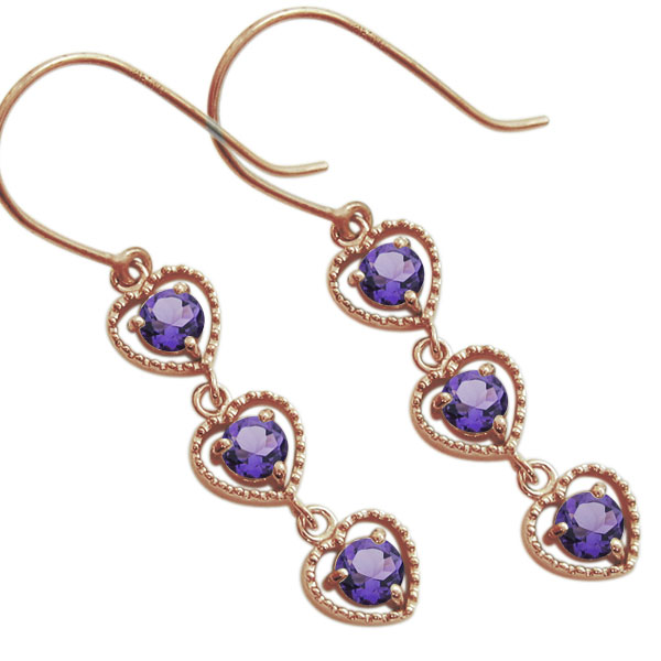 トリロジー アメジスト フックピアス 10金 ミル打ち ハート ピアスの通販は