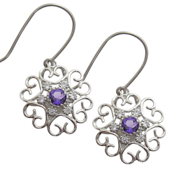 プラチナ アメジスト ピアス ハート フラワー アメリカンフックピアスの通販は