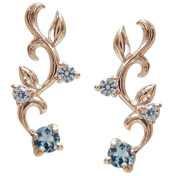 アラベスク ピアス アクアマリンサンタマリア ピアス K18 唐草 ピアス