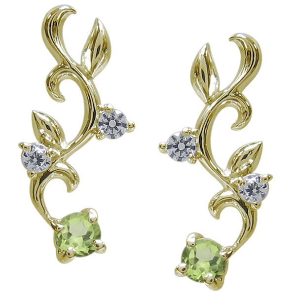 ペリドットピアス アラベスク ピアス 唐草 18金 ピアス