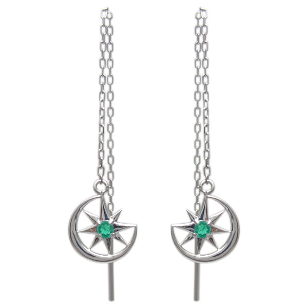ロングピアス 星 月モチーフ ピアス エメラルドピアス 18金_6