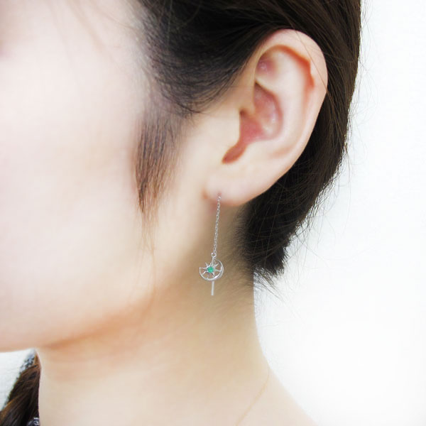 ロングピアス 星 月モチーフ ピアス エメラルドピアス 18金_1