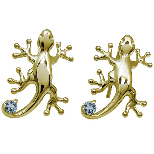 アクアマリンサンタマリア ピアス ヤモリ ジュエリー 10金 守宮 フックピアスの通販は