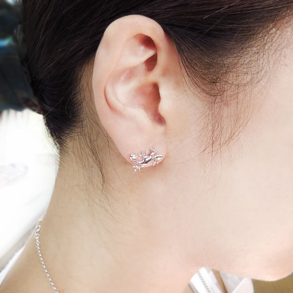 ダイヤモンド ピアス ヤモリ ジュエリー 10金 守宮 フックピアス