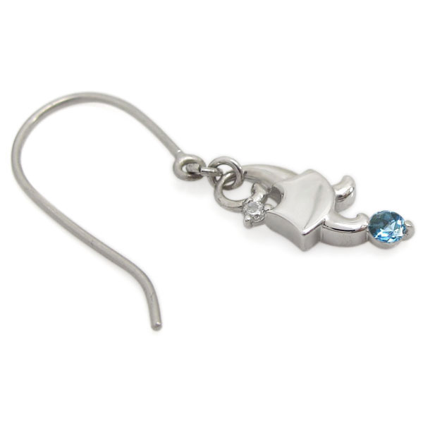 プラチナ 猫 ピアス ネコピアス ブルートパーズ フックピアス_2