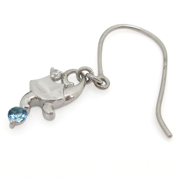 プラチナ 猫 ピアス ネコピアス ブルートパーズ フックピアス_4