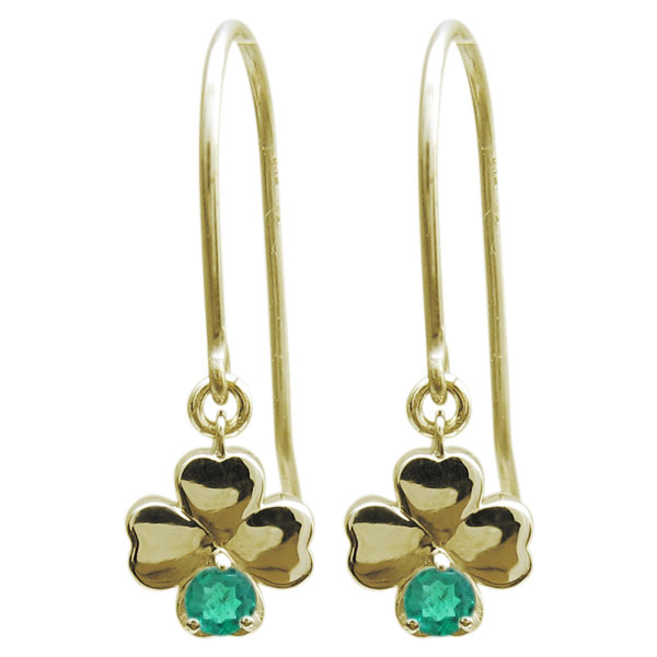 クローバーピアス 四つ葉 エメラルド ピアス フックピアス 18金
