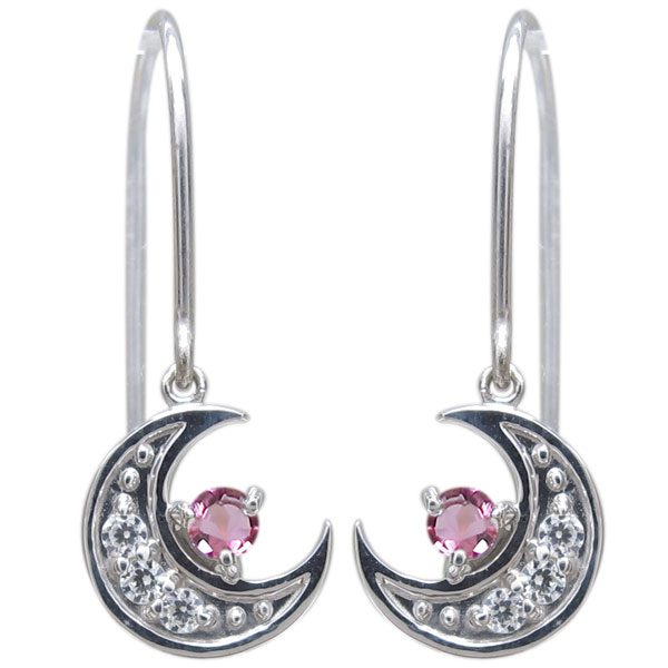 ムーンピアス 月 三日月ピアス ピンクトルマリン フックピアス K18_6