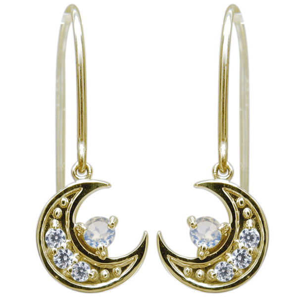 ムーンピアス 月 三日月ピアス ロイヤルブルームーンストーン フックピアス K18
