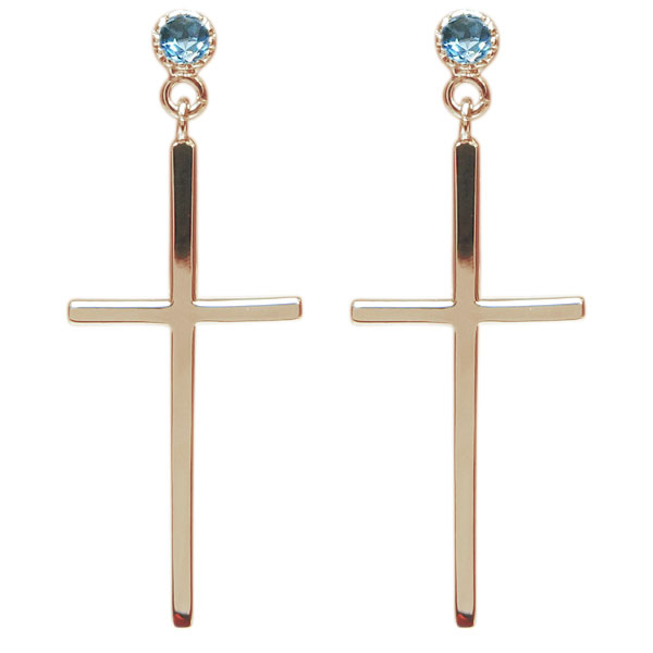 十字架 ピアス クロスピアス 10金 ブルートパーズ ピアス