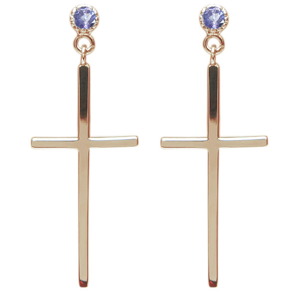 十字架 ピアス クロスピアス 10金 タンザナイト ピアス
